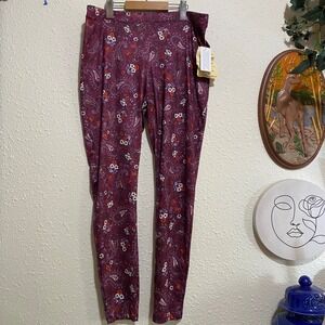 New One World women's XL Paisley Floral Print Leggings Pants Stretch‎ Burgundy
